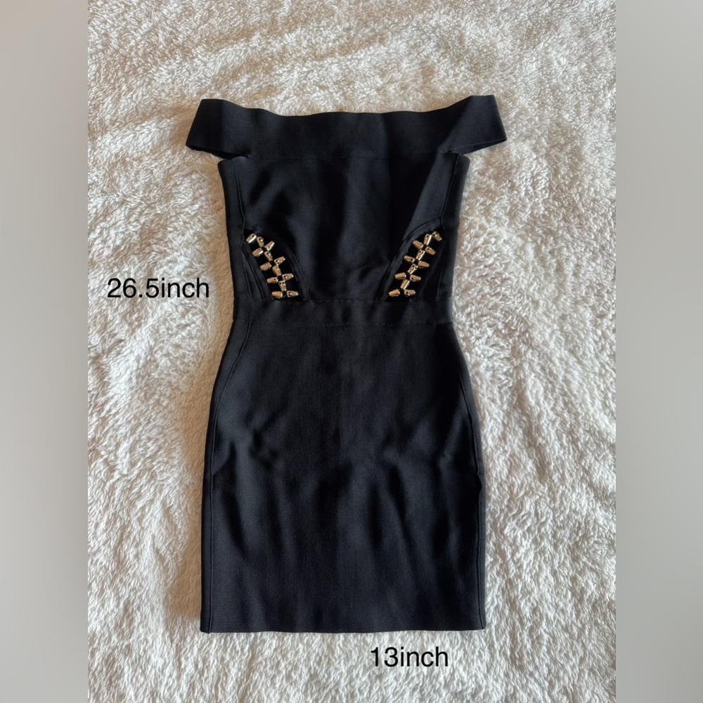 Marciano Black Strapless Sheath Dress with Gold Chain Accents